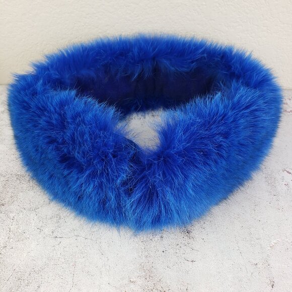 Vintage Genuine Fox Fur Headband Adjustable Size Royal Blue - Picture 2 of 14